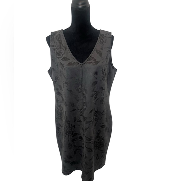 WHITE HOUSE BLACK MARKET GRAY SUEDE FLORAL V-NECK DRESS WOMENS SIZE 16 - Picture 2 of 11